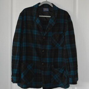 Vintage Pendleton 100% Virgin Wool Black & Blue Plaid Jacket Men's Medium